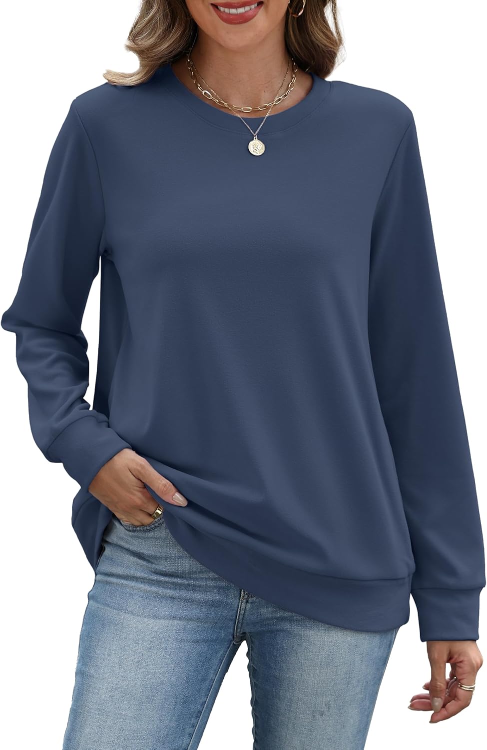 RUMIA Crewneck Fall Sweatshirts for Women Trendy- Women's Plain Long Sleeve Pullover Tops with Pockets Fashion - Image 4