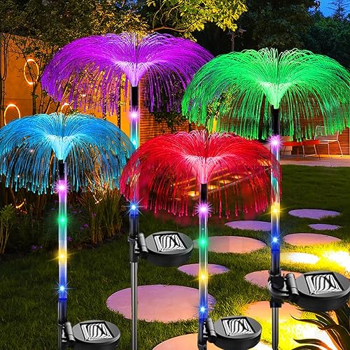 Luces solares para jardín al aire libre, paquete de 4 luces solares de medusas que cambian de color, luces solares de jardín, lámpara solar