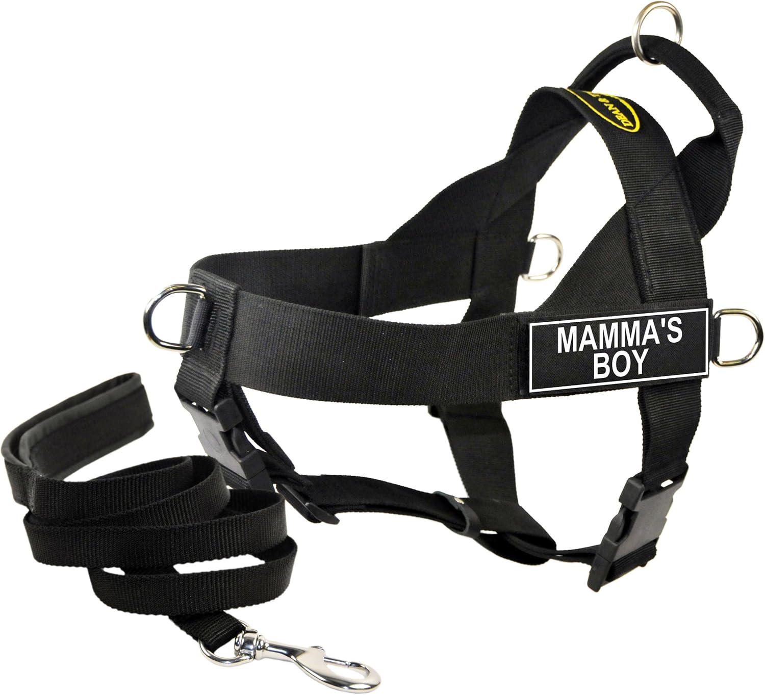 Dean & Tyler 33-Inch to 40-Inch "Mamma's Boy" Bundle 1 Universal Harness, Includes 1 Padded Puppy Leash and 6-Feet Stainless Steel Snap, Black