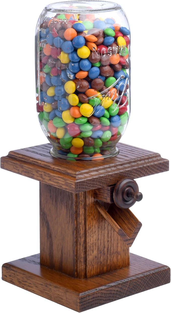 Handcrafted Amish Wooden Candy Dispenser Glass Jar Solid