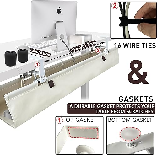 Miniatura 3 de Actualizado Organizador de cables para debajo del escritorio, organizador de cables de 36 pulgadas, con almohadillas de silicona (sin rayones), 16