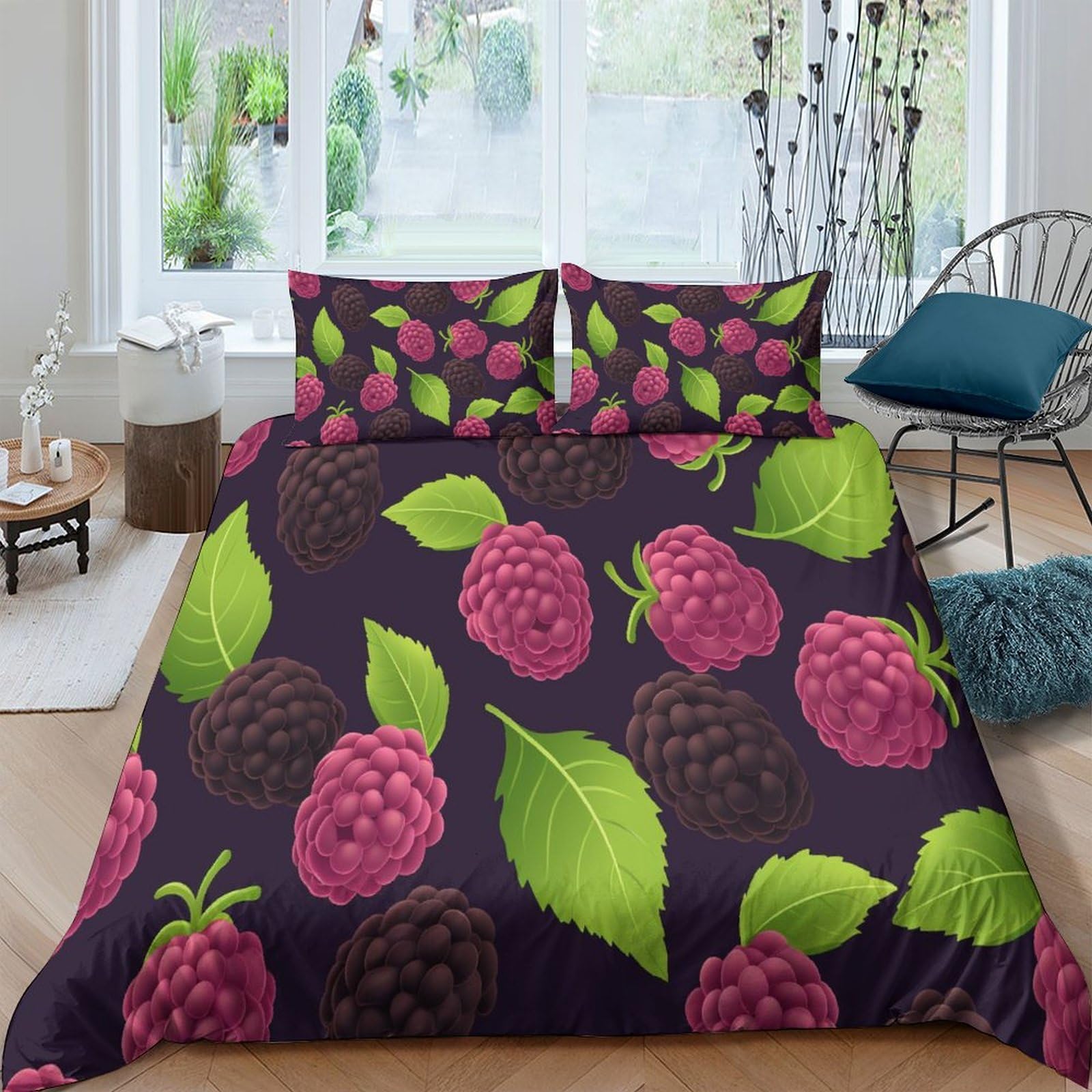 Funda nórdica de frutas 3D antialérgica y de fácil planchado para cama king de 220x240cm con cremallera