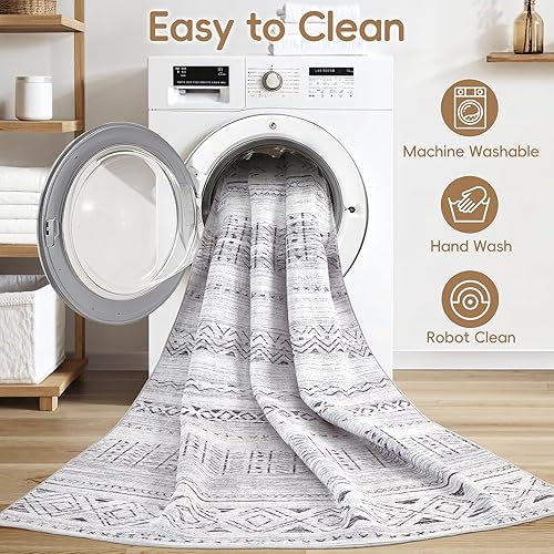 Miniatura 4 de Alfombra grande para sala de estar, 5 x 7 suave, lavable a máquina, estilo bohemio, marroquí, para dormitorio, debajo de la mesa de comedor,