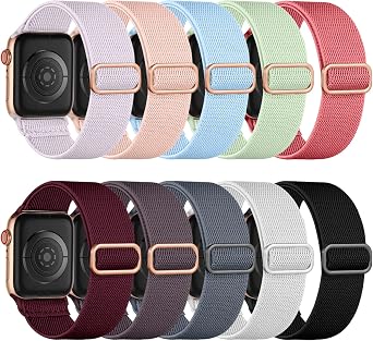 Maledan 10Pack Stretchy Nylon Solo Loop Compatible with Apple Watch Bands 38mm 40mm 41mm 42mm Women Men,Soft Adjustable Braided Elastic Wristband for iWatch Ultra 2 Series 11/10/9/8/7/6/5/4/3/2/1/SE