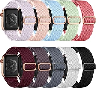 Maledan 10-Pack Stretchy Nylon Solo Loop for Apple Watch Bands Women Men