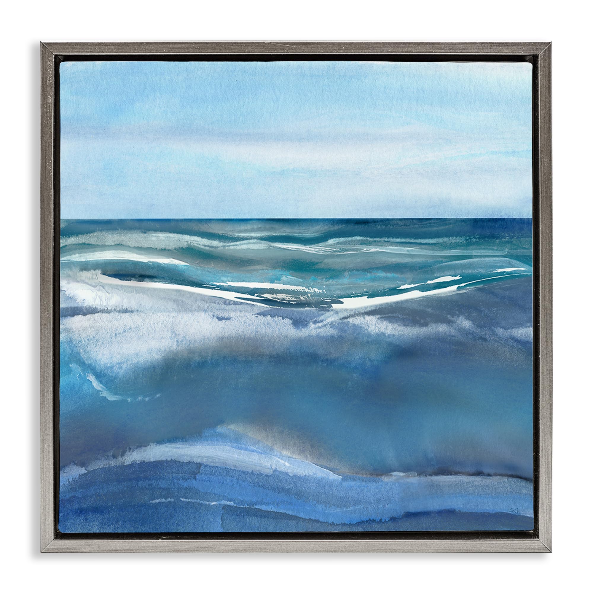 Stupell Industries 'Calm Seas under Soft Sky', Floating Frame Canvas Art, Gray, 18 x 18 Inches, Easy to Hang and Sturdy, Made in USA, by Susan Jill