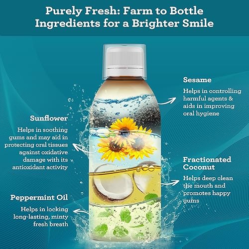 Vista 3 de GuruNanda - Paquete de 3 aceites originales para jalar, sin alcohol ni flúor, enjuague bucal natural, mezcla ayurvédica para dientes y encías