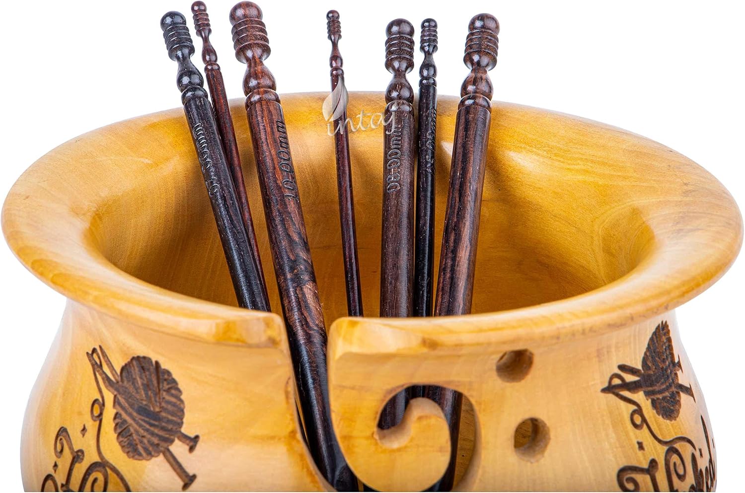 INTAJ Rosewood Jumbo Crochet Hook Set Handmade, 15 Sizes Upto 25MM Wooden Crochet Hooks for Knitting, Size Engraved - Wooden Yarn Bowl Crochet Hook Accessories (Set of 15 3.5-25mm, Rosewood)