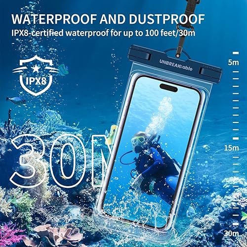 Miniatura 2 de UNBREAKcable Funda impermeable para teléfono, paquete de 2 fundas impermeables IPX8 para iPhone 16 15 14 13 12 11 Pro Max y Samsung S25 S24, bolsa