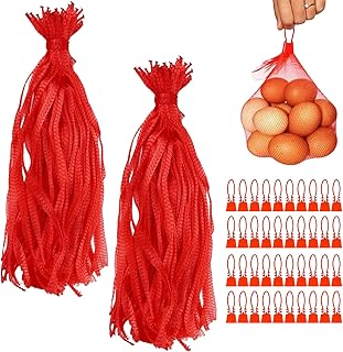 100 Stück Wiederverwendbare Netzbeutel – Rote Obst- und Gemüsebeutel aus PE, Mit Netzschnalle, Ideal für Einkauf, Aufbewahrung und Frischhaltung von Obst, Gemüse und mehr