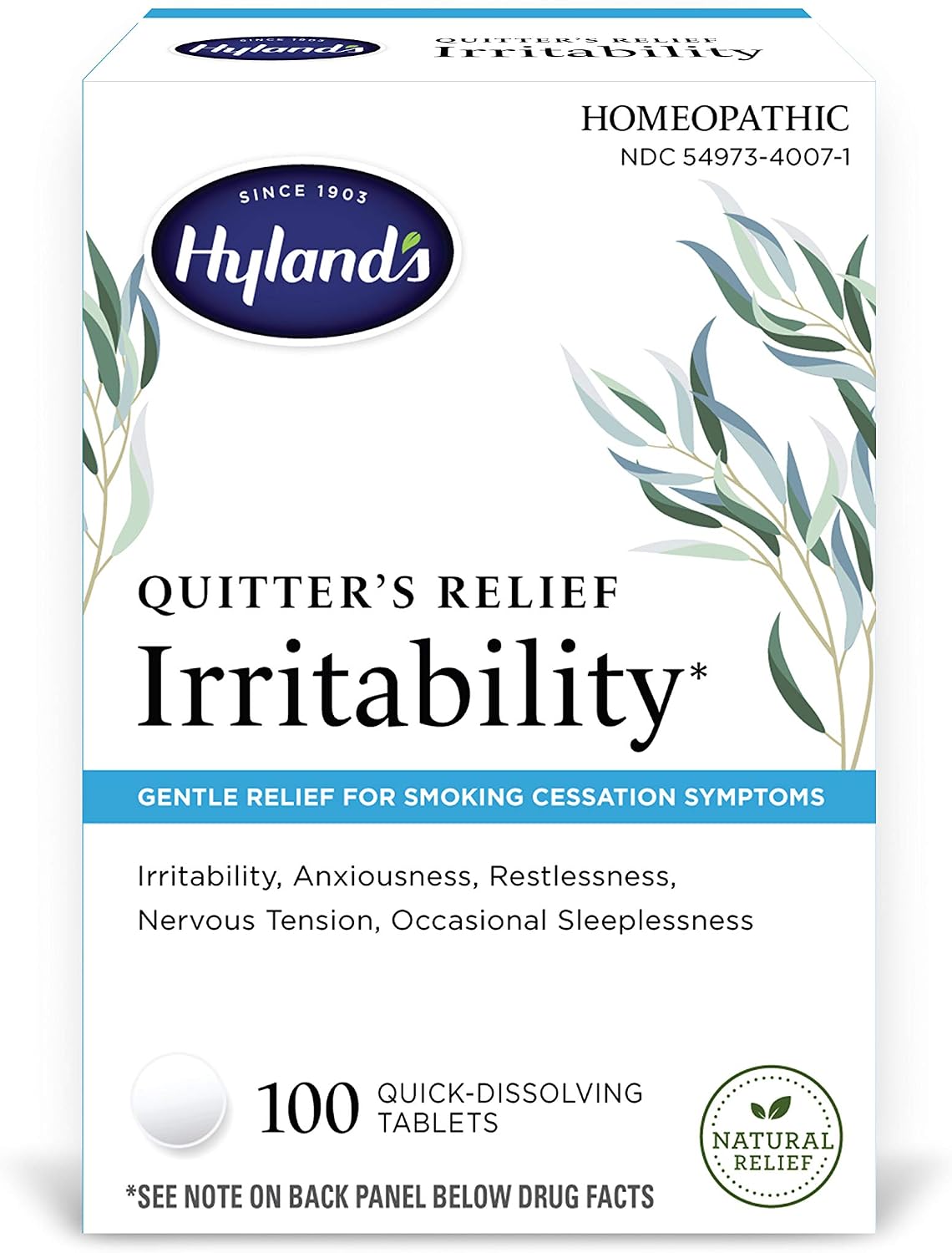 Hyland’s Quitter's Relief, Irritability, Gentle Relief for Smoking Cessation Symptoms, 100 Tablets
