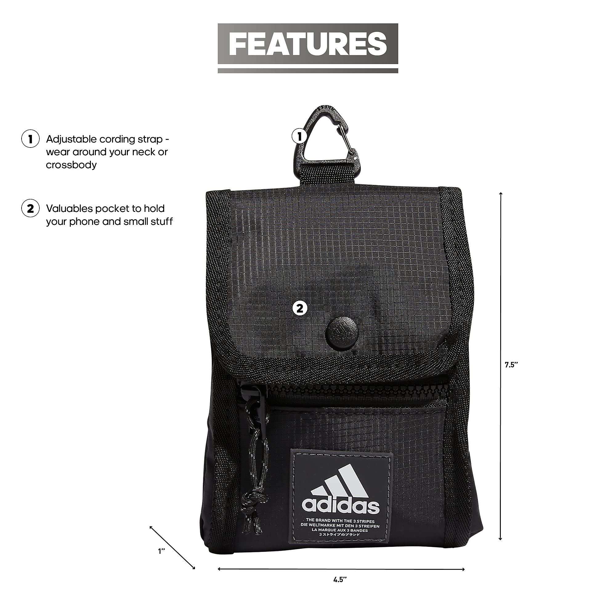 adidas Unisex's Neck Pouch Crossbody Travel and Festival Wallet Bag, jeden rozmiar, Czarny, Rozmiar Uniwersalny