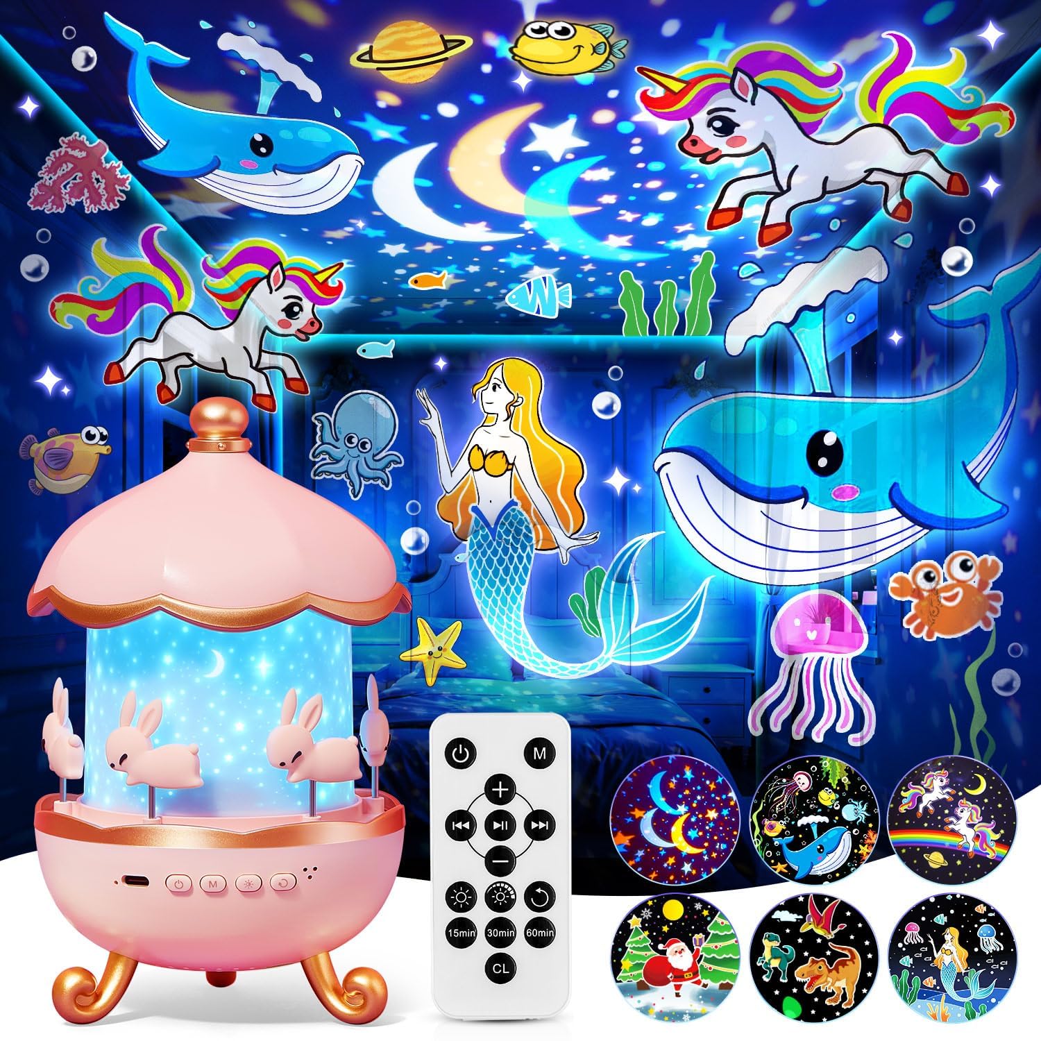 Spielzeug für Mädchen - Sternenhimmel Projektor Kinder, Einhorn-Spielzeug & Geschenk, Nachtlicht mit 315 Modi & 15 Melodien als Einschlafhilfe, 360° Projektor mit Timer und wiederaufladbarem Akku