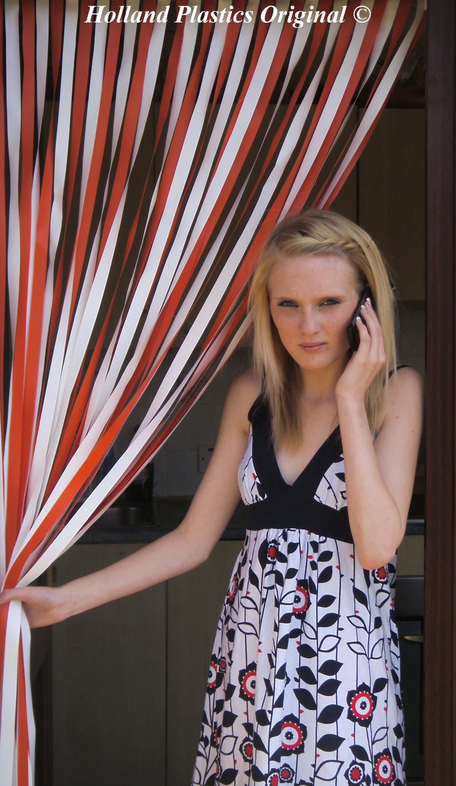 Holland Plastics Original Brand Heavy Duty Bug Fly Strip Door Blind - 100Cm/One metre Wide. 'Orange & White'