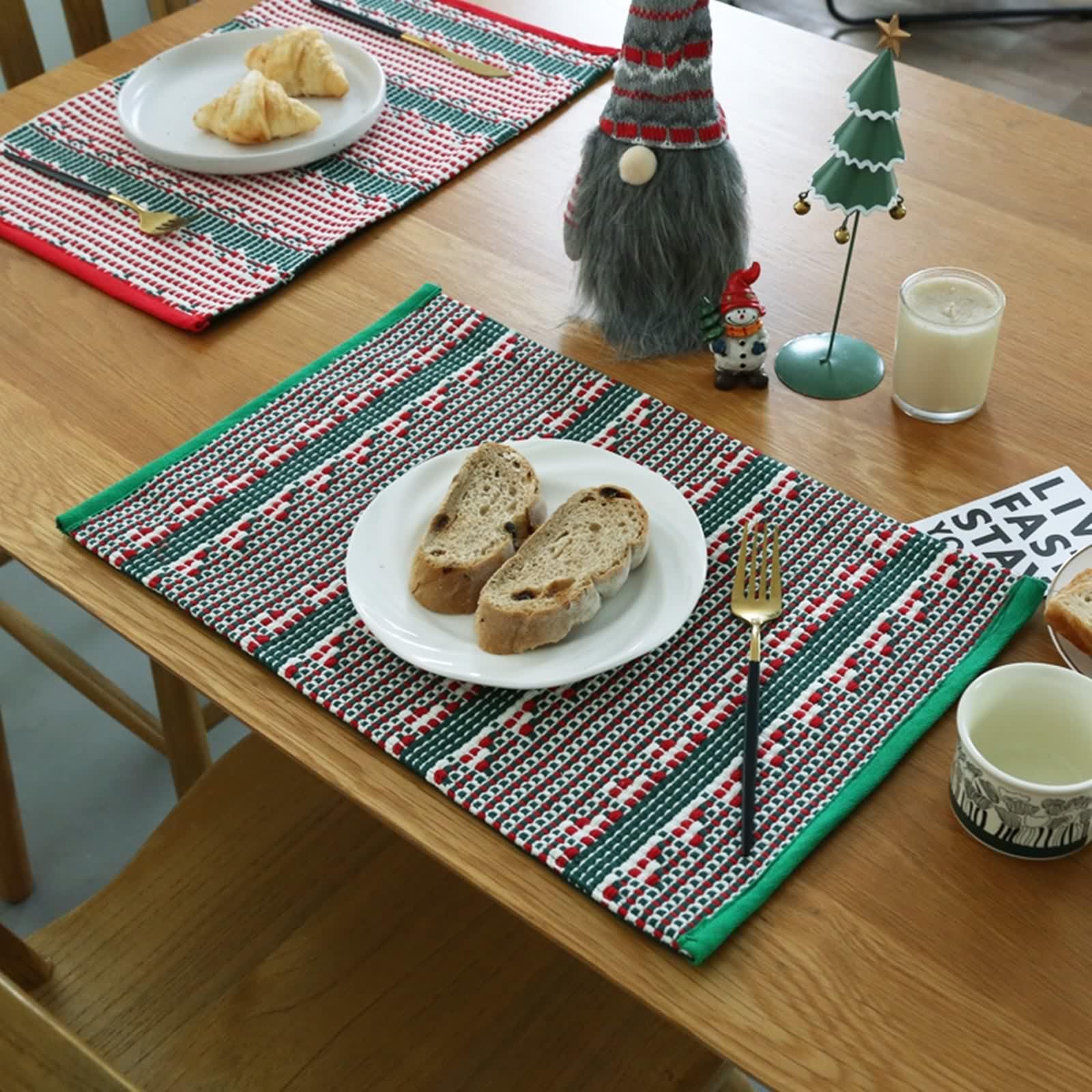 Tischsets Platzsets Grün, Tischset Herbst Baumwolle 6er Set Streifenmuster Platzset 30x46cm