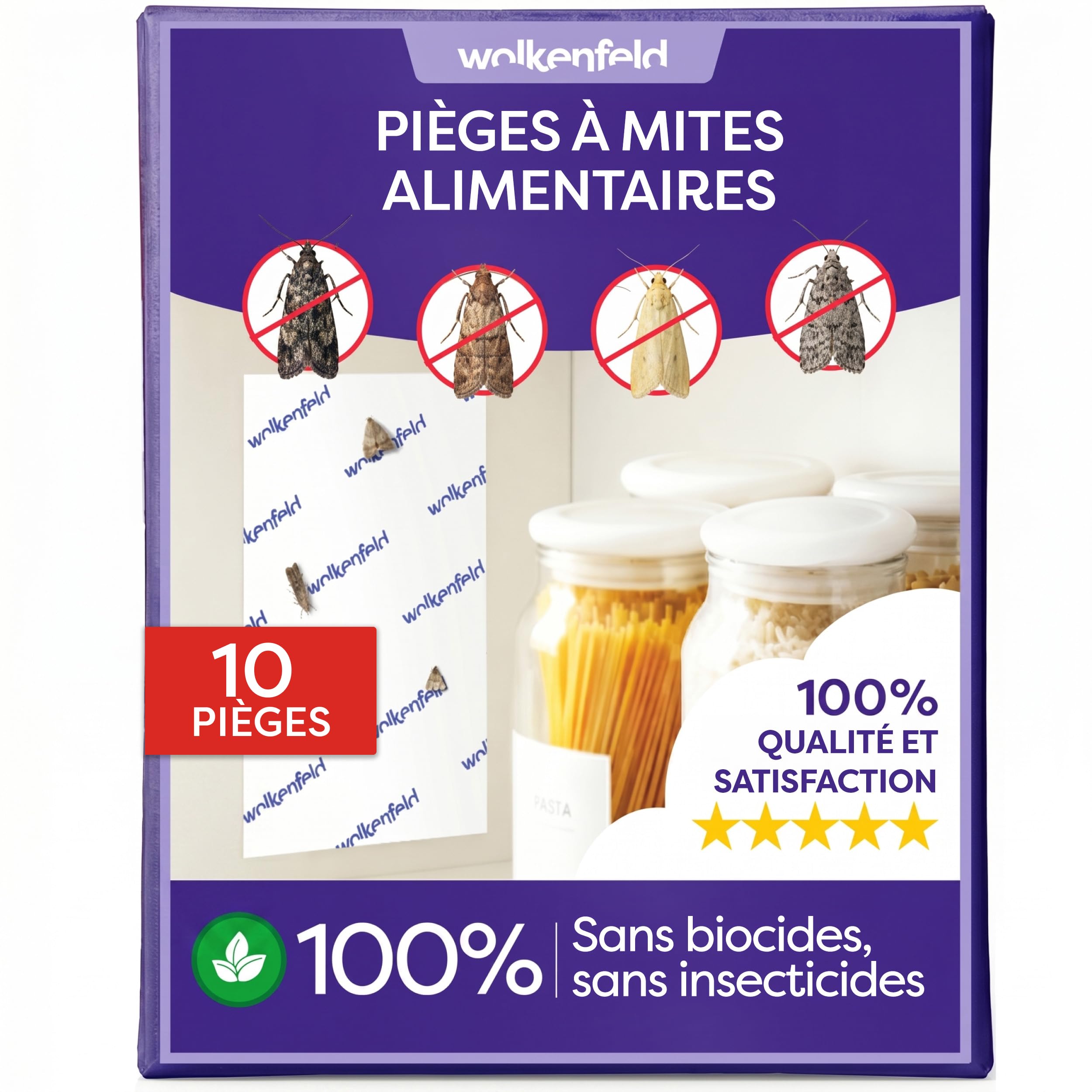 Wolkenfeld Piège à Mites Alimentaires x10 – Anti Mites Alimentaires Phéromone – 10 Pièges – Made in Germany