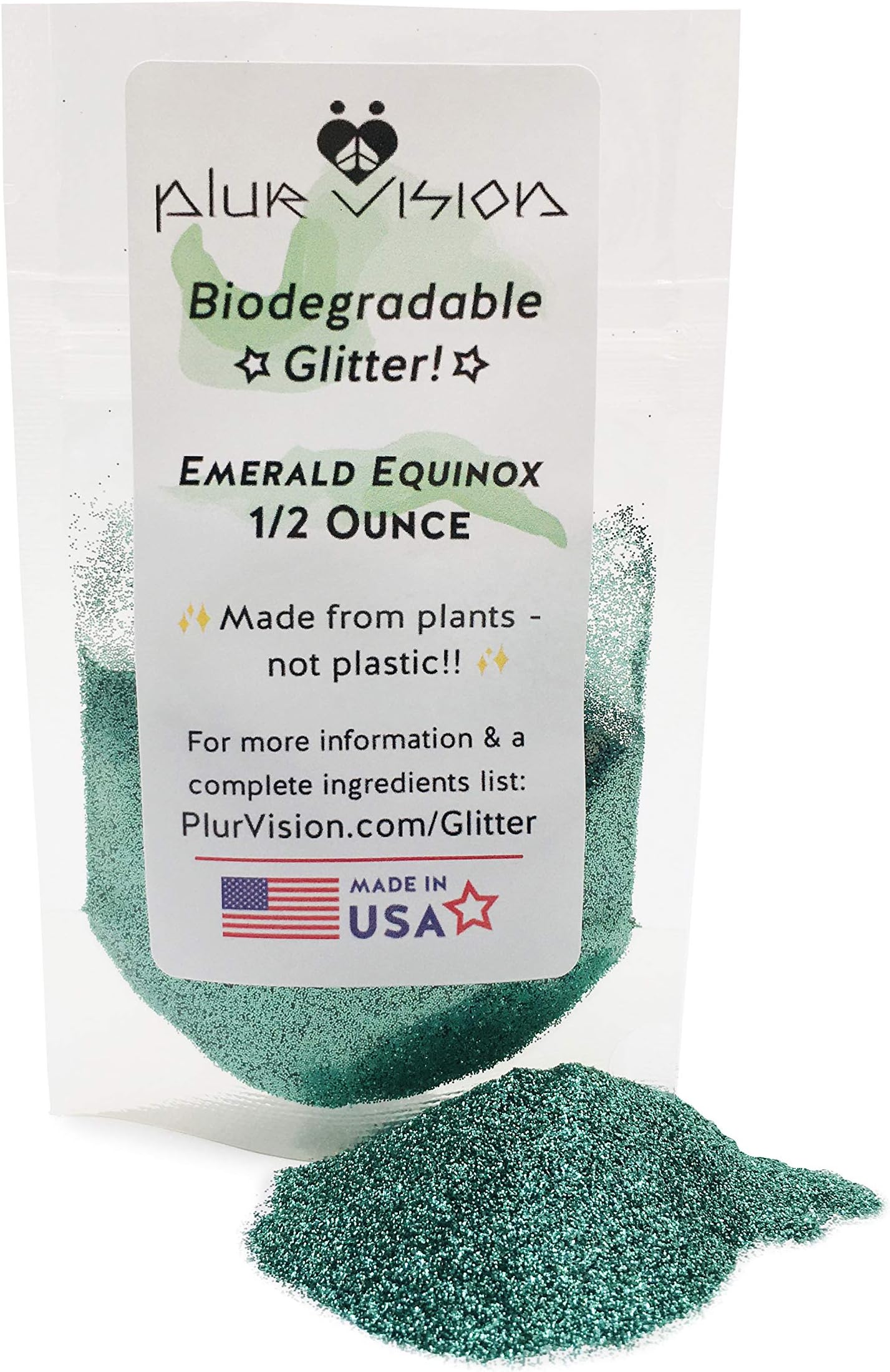 Emerald Equinox Biodegradable Glitter 1/2 Ounce - Made from Plant Cellulose, Earth Friendly. Perfect for Body, Cosmetics, Crafts, DIY Projects. Can be Mixed with Lotions, Gels, Oils, Face Paint