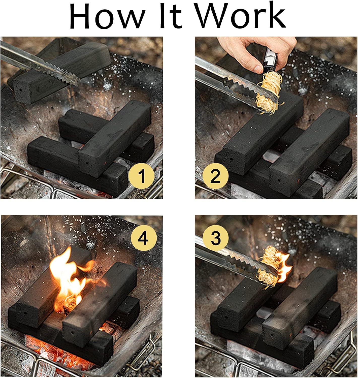 Natural Fire Starters for Charcoal,Campfire, Fireplace,Natural Easy Burn Firelighter Super Fast Kindling, 8-10min Burn for Grill, BBQ,Camping Indoor or Outdoor Waterproof and Sealed Packing, (50pcs) : Patio, Lawn & Garden