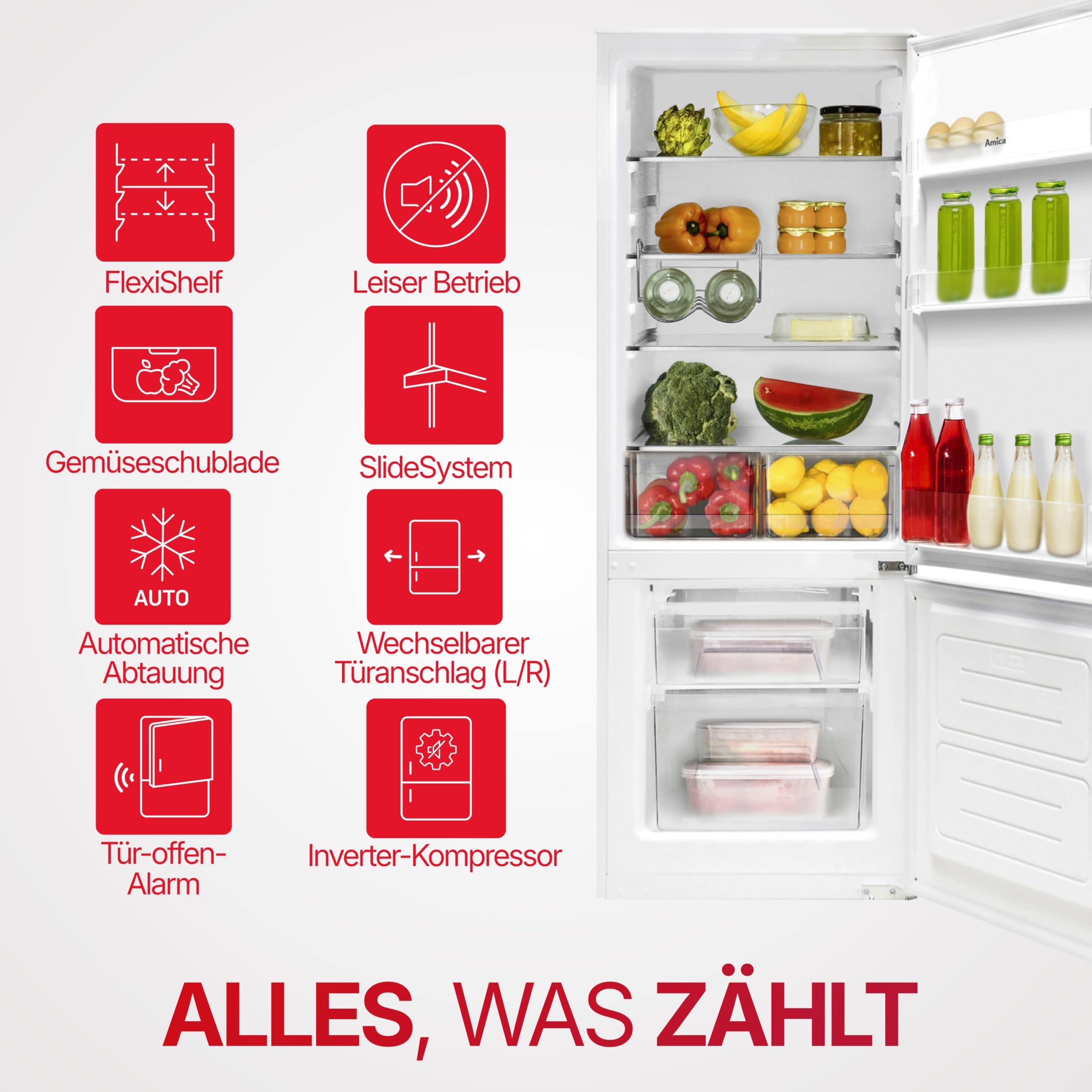 Amica Einbau Kühl Gefrierkombination 145 cm Nische Schlepptür-Technik Inverter Kompressor