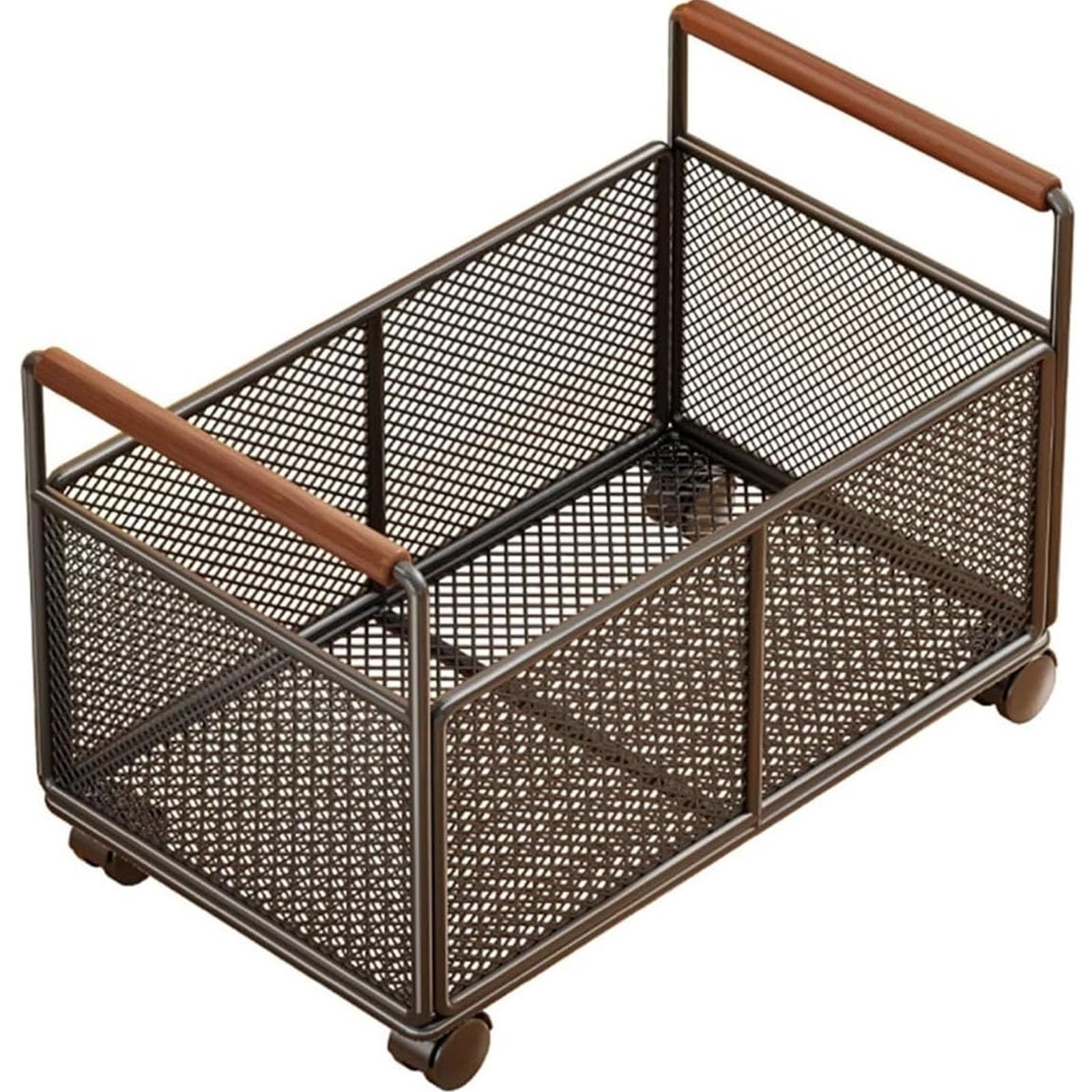 Mavoli Carrito De Almacenamiento De Rejilla Metálica con Ruedas Giratorias De 360° con Bloqueo, Asas De Madera, Organizador De Ventilación Abierta para Cocina, Sala De 48x30x30cm