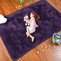 Vista 2 de Alfombras Softlife para dormitorio de 4x5.3 pies, alfombra de área púrpura para sala de estar, alfombras peludas súper suaves para dormitorio