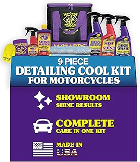 Wizards Motorcycle Cool Kit 22700 – Complete 82 oz Detailing Set with Mist-N-Shine, Bug Remover, Bike Wash, Polish, Microfiber Cloth – Professional Exterior Cleaning Supplies and Care Accessories