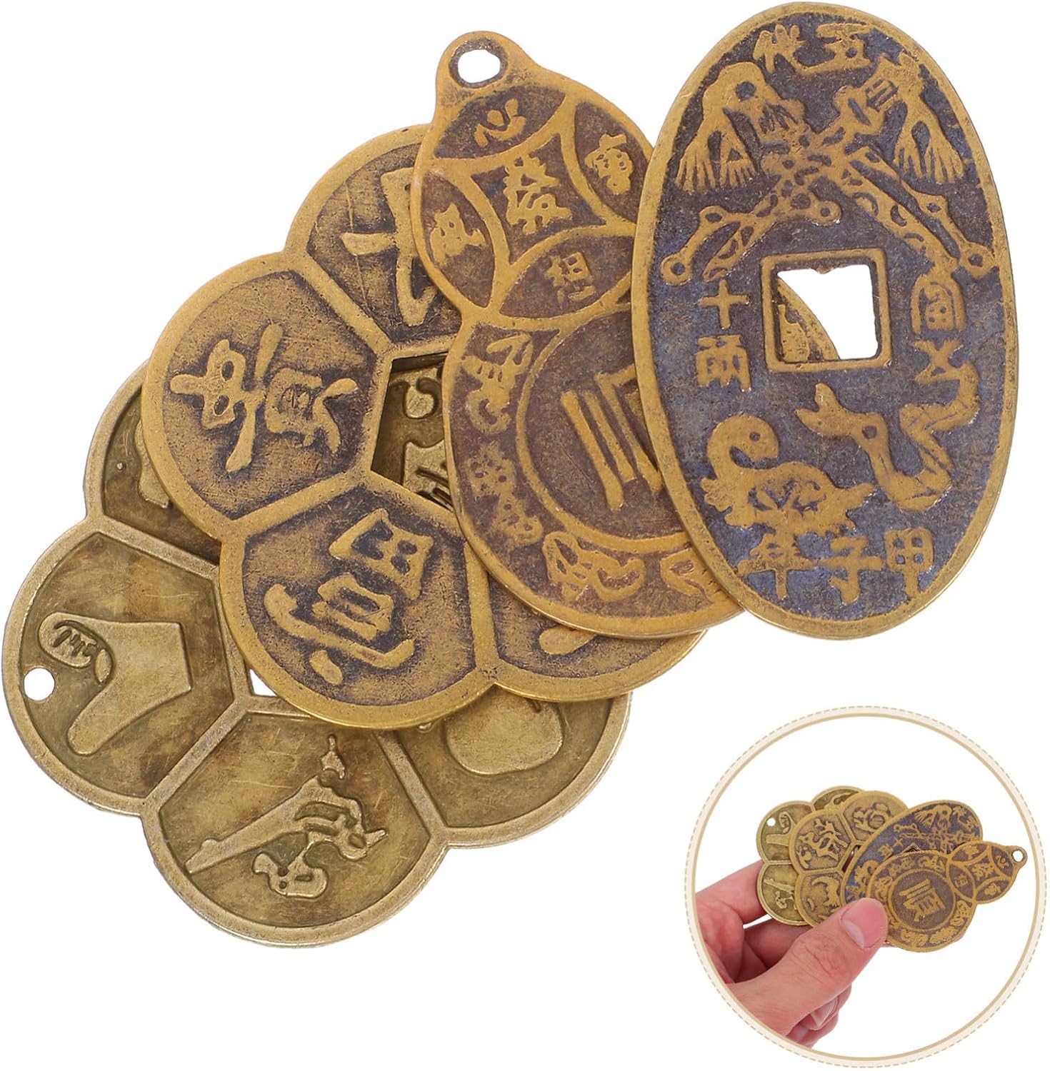 VANZACK 4pcs Ancient Chinese Brass Fortune-Telling Coins with Intricate Patterns and Sturdy Craft, Golden Feng Shui Money for Wealth Luck and Feng Shui Applications