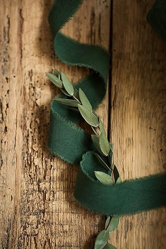 Miniatura 3 de Dark green 1 inch wide 5 yds frayed edges handmade cotton ribbon hand dyed for Rustic wedding invitation ties favors gift wrapping Party decor bows