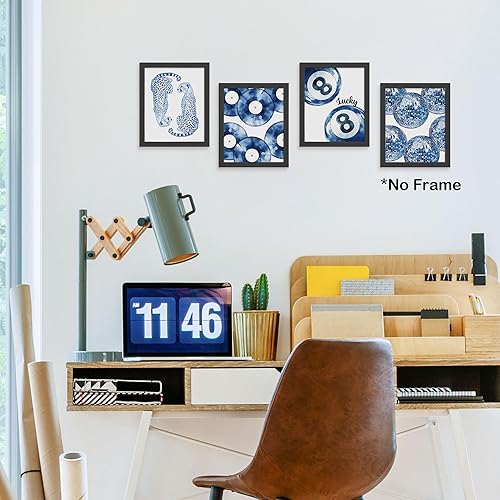 Miniatura 3 de TLESKE Juego de 4 pósteres de 8 bolas de la suerte de guepardo azul preppy sin marco de 8 x 10 pulgadas, impresiones artísticas de pared de bolas de