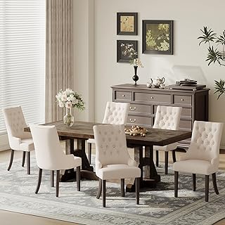 COLAMY Fabric Side Dining Chairs Set of 6, Wingback Upholstered Dining Room Chairs with