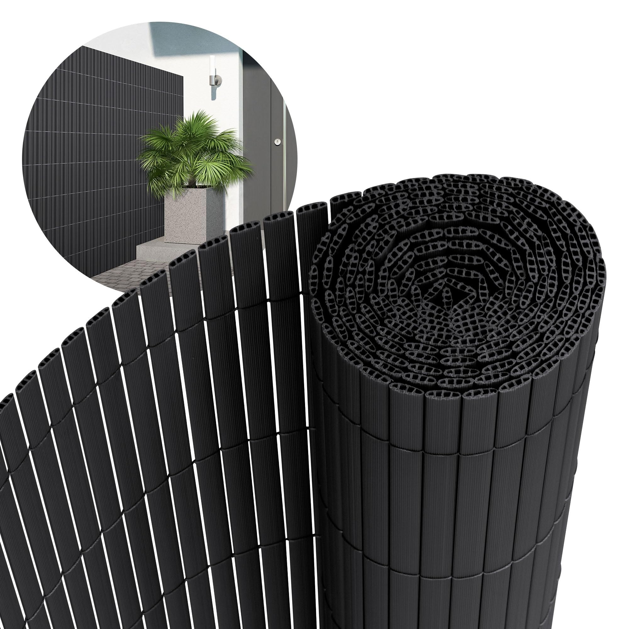 ECD Germany Cañizo de PVC 140 x 800 cm (2X 4m) Antracita Valla de Proteccion de 3 Pesos de Refuerzo Cortavientos Decorativo Resistente a los Rayos UV para Jardín Pantalla Impermeable de Privacidad