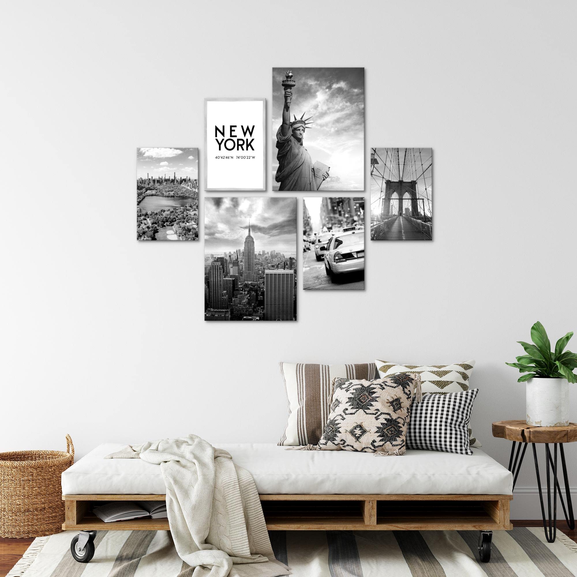 Novart Wandbilder Set New York City Schwarz Weiss - KEIN EXTRA RAHMEN BENÖTIGT - Modern Deko - Wohnzimmer Büro N013163a