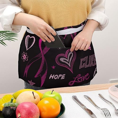 Miniatura 3 de Hope Love Fight - Delantal de cintura con 3 bolsillos, para cocinar, medio delantal para camarera, corto