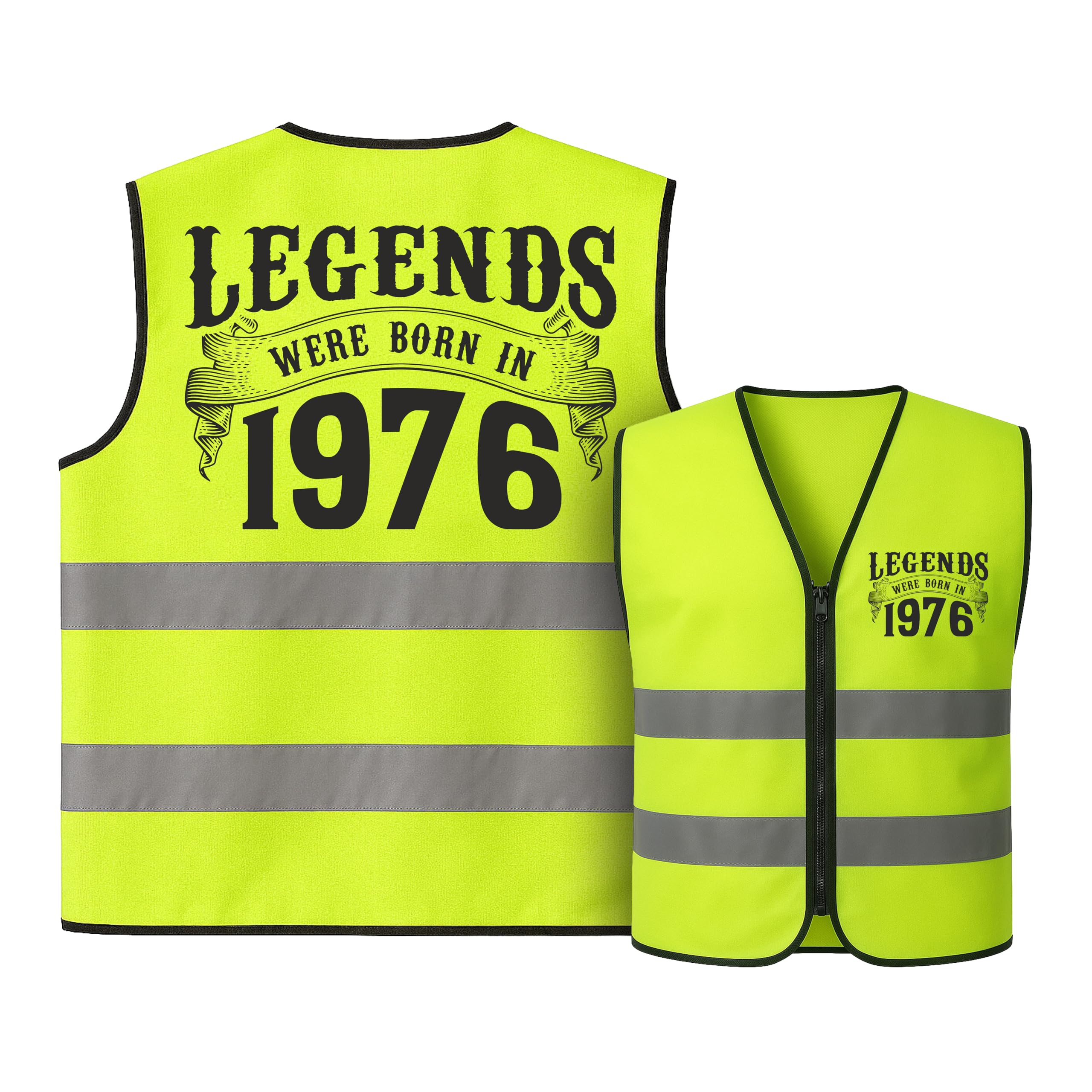 CROWNLY CRYSTAL® 1976 50th Birthday Hi Vis Vest – Funny Gifts for Men – Neon Reflective Safety Vest for Party Photos, Office Events and Celebrations – Novelty 50th Birthday Present for Adults