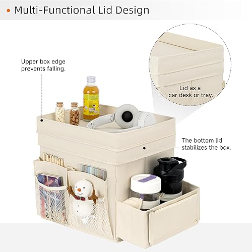 Miniatura 7 de StorageWorks Organizador de maletero para automóvil, organizador de automóvil con tapa, almacenamiento del respaldo del asiento, mediano, beige,