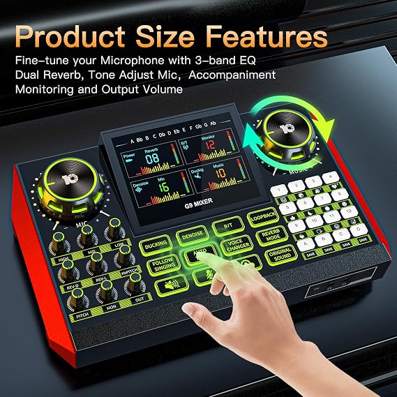 Tenlamp G9 Audio Mixer Podcast Equipment & Live Sound Card for Streaming