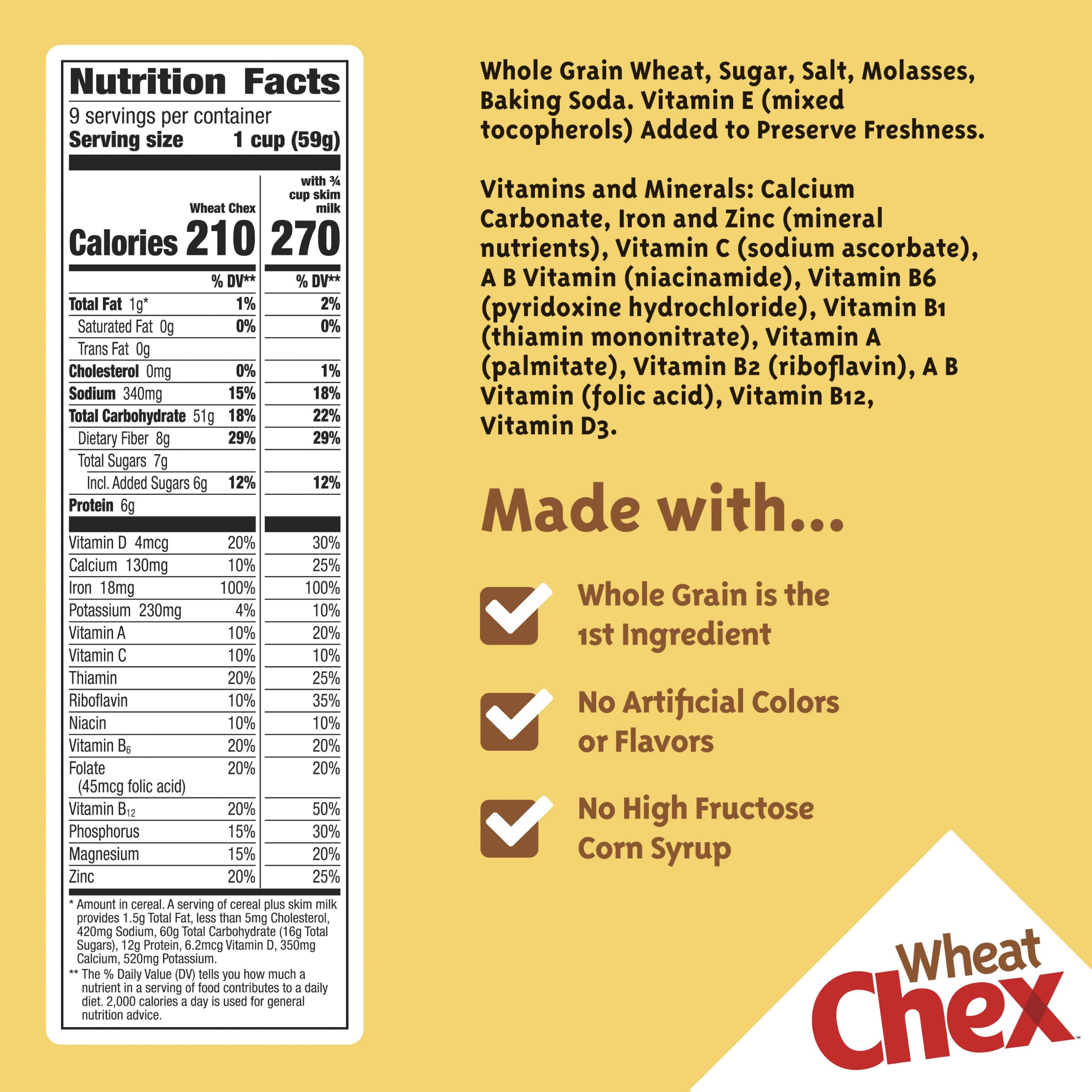 Breakfast Cereal, Made with Whole Grain, Homemade Chex Mix Ingredient, Family Size, 19 OZ