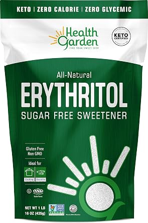 Health Garden Erythritol Sugar Free Sweetener - All Natural - Non GMO - Kosher- Keto Friendly 1 lb