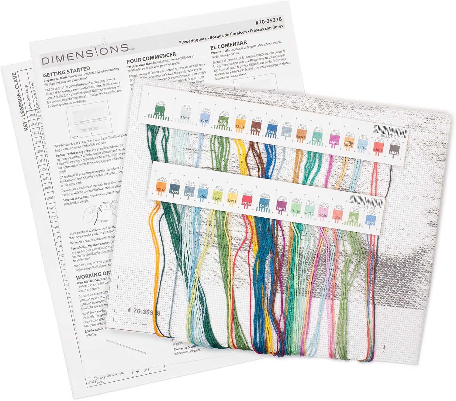 Dimensions 70-35378 Mason Jar Flowers Counted Cross Stitch Kit, 14 Cnt. White Aida Cloth, 14 x 10