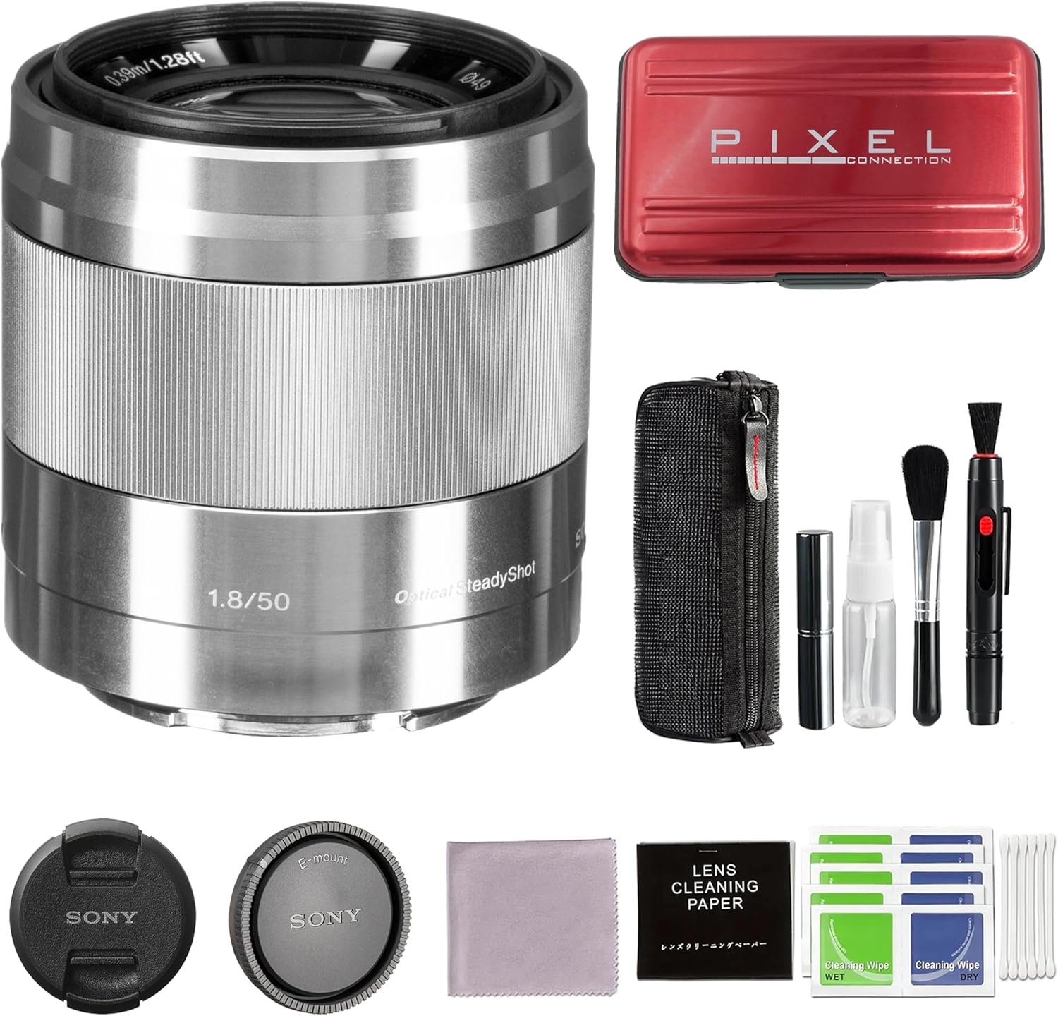 Sony 50mm f/1.8 OSS Mid-Range Lens (Silver) Bundle with Advanced Accessories