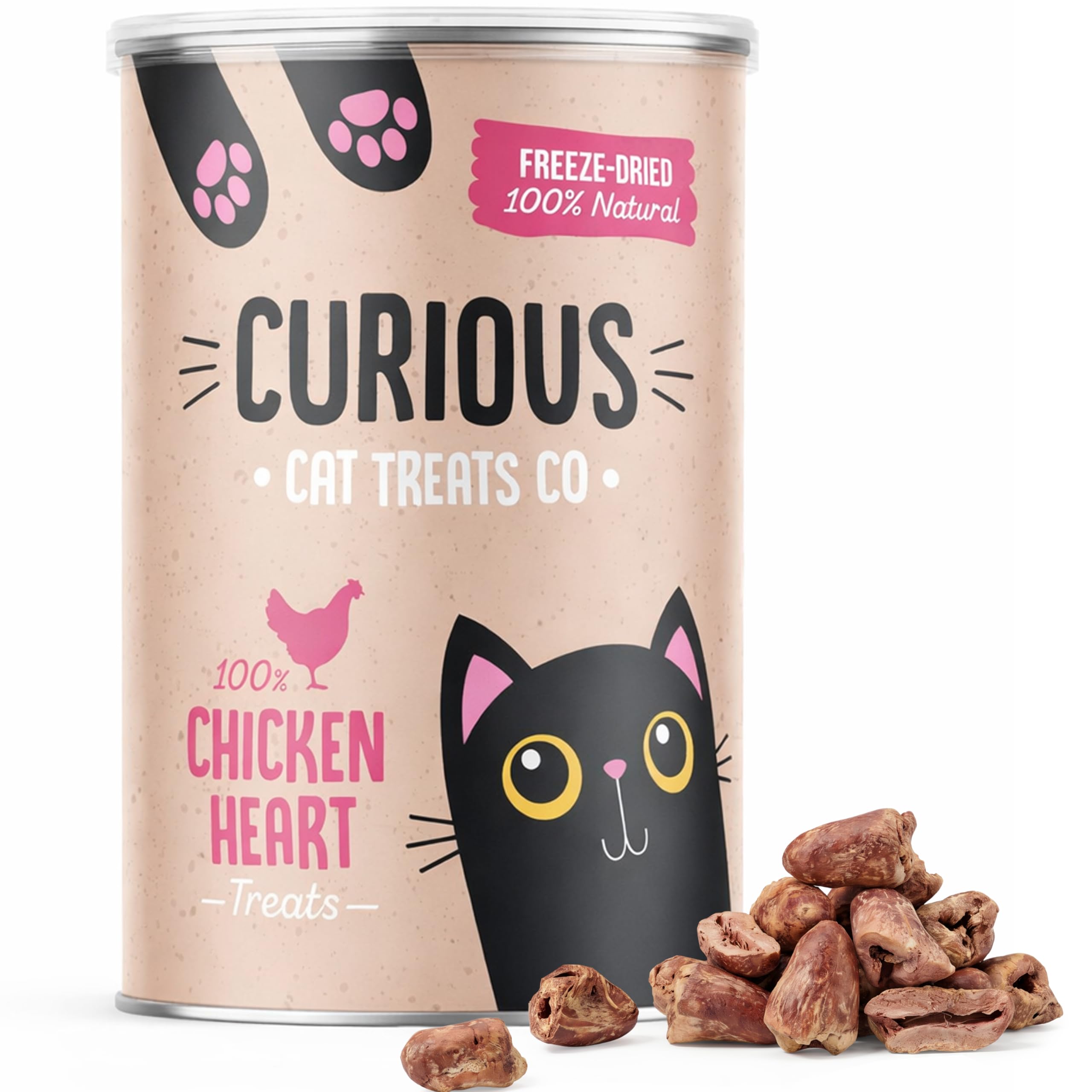 CURIOUS 200g Freeze-Dried Chicken Heart Treats, High-Protein, Grain-Free, Fresh Chicken Heart Cat Treats, Easy to Digest, Natural Cat & Dog Snacks