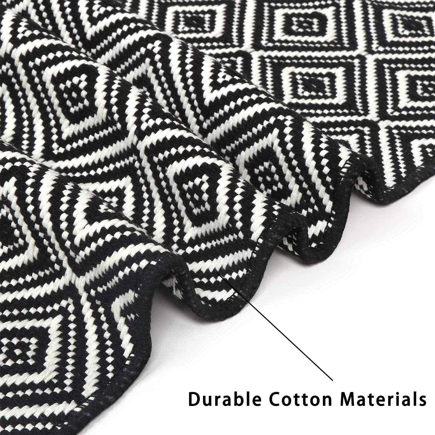 Reversible Diamond Kitchen Rug Runner 2'x6' LEEVAN Geometric Hand Woven Washable Laundry Rugs Throw Floor Carpet Boho Black and White Rug for Farmhouse Entryway Porch Decor