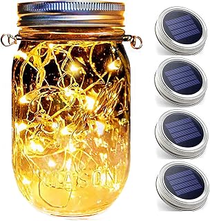 Hanging Mason Jar String Lights Lids,4 Pack 30 LED Bulbs Solar Lights with Hangers(NO Jars),Waterproof Floating Lanterns Fairy Solar Lanterns lights Outdoor Hanging Shed Windows Garden Mason Jar Decor