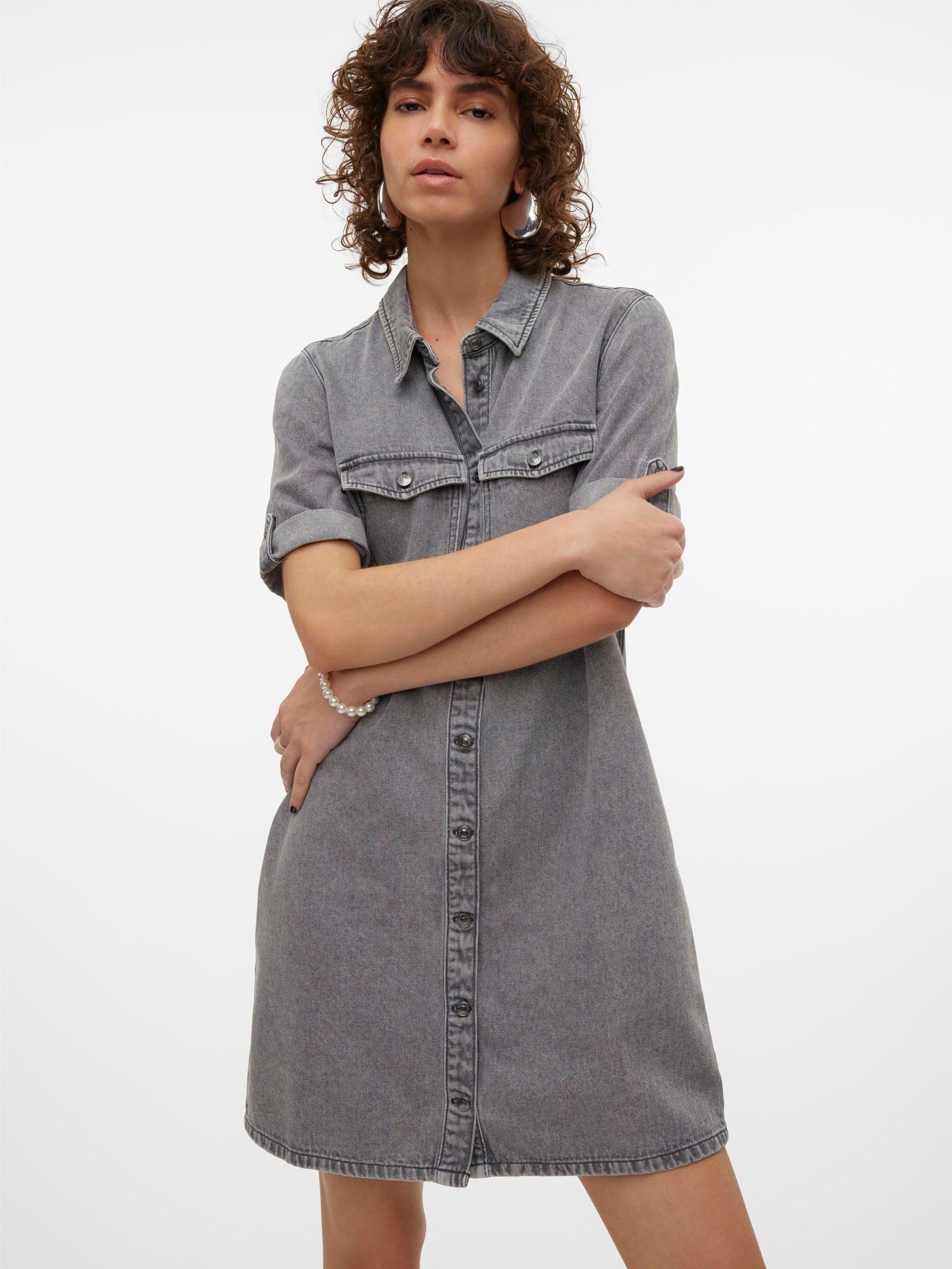 VERO MODA Sukienka Kobiety Vmjennie Ss Short Denim Dress Mix Noos