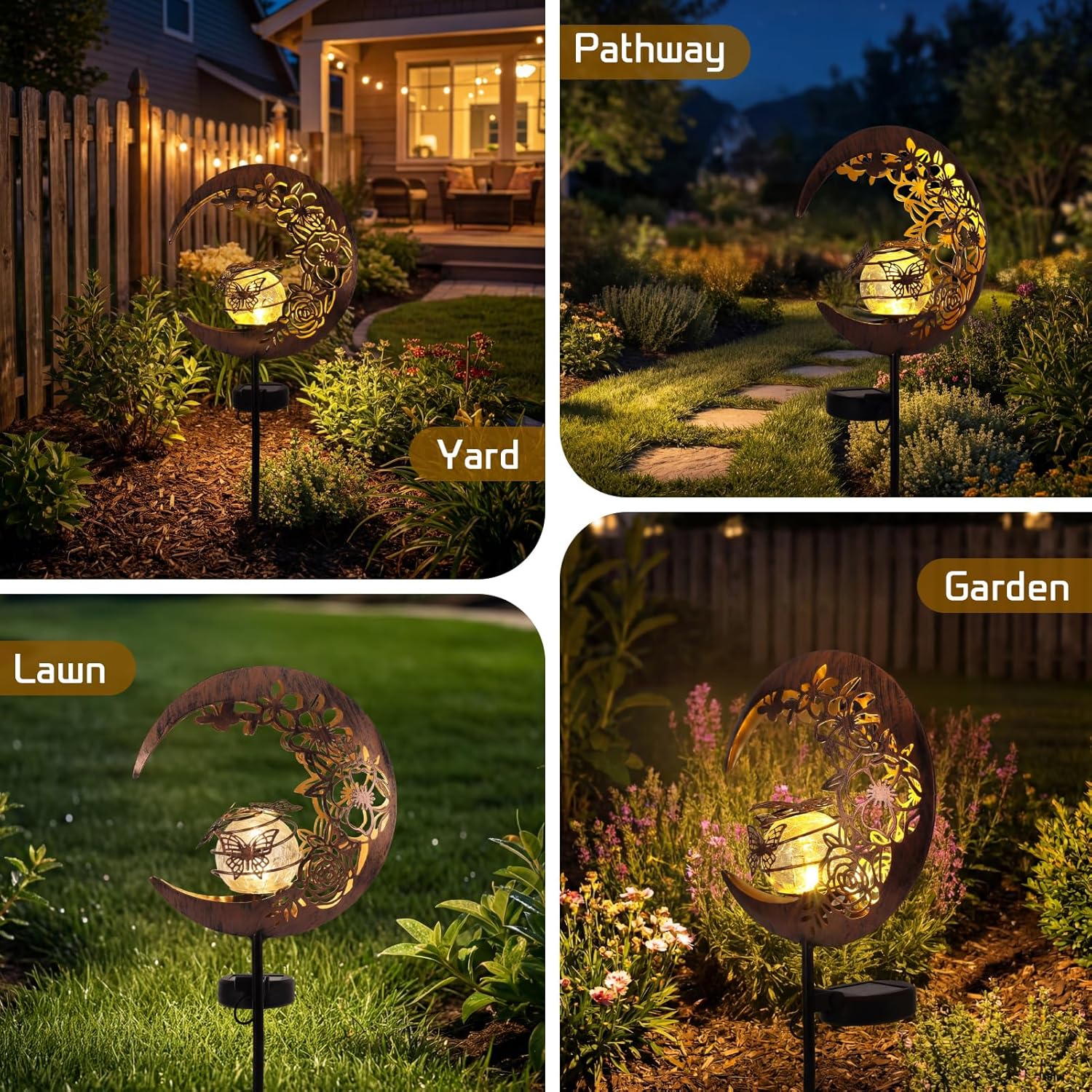 MEBRUDY Butterfly Solar Garden Outdoor Decor, Moon Figurine Light Stake Housewarming Ornament for Patio, Lawn, Yard, Pathway, Unique Gift Ideas for Gardening, Mom, Women, Grandma