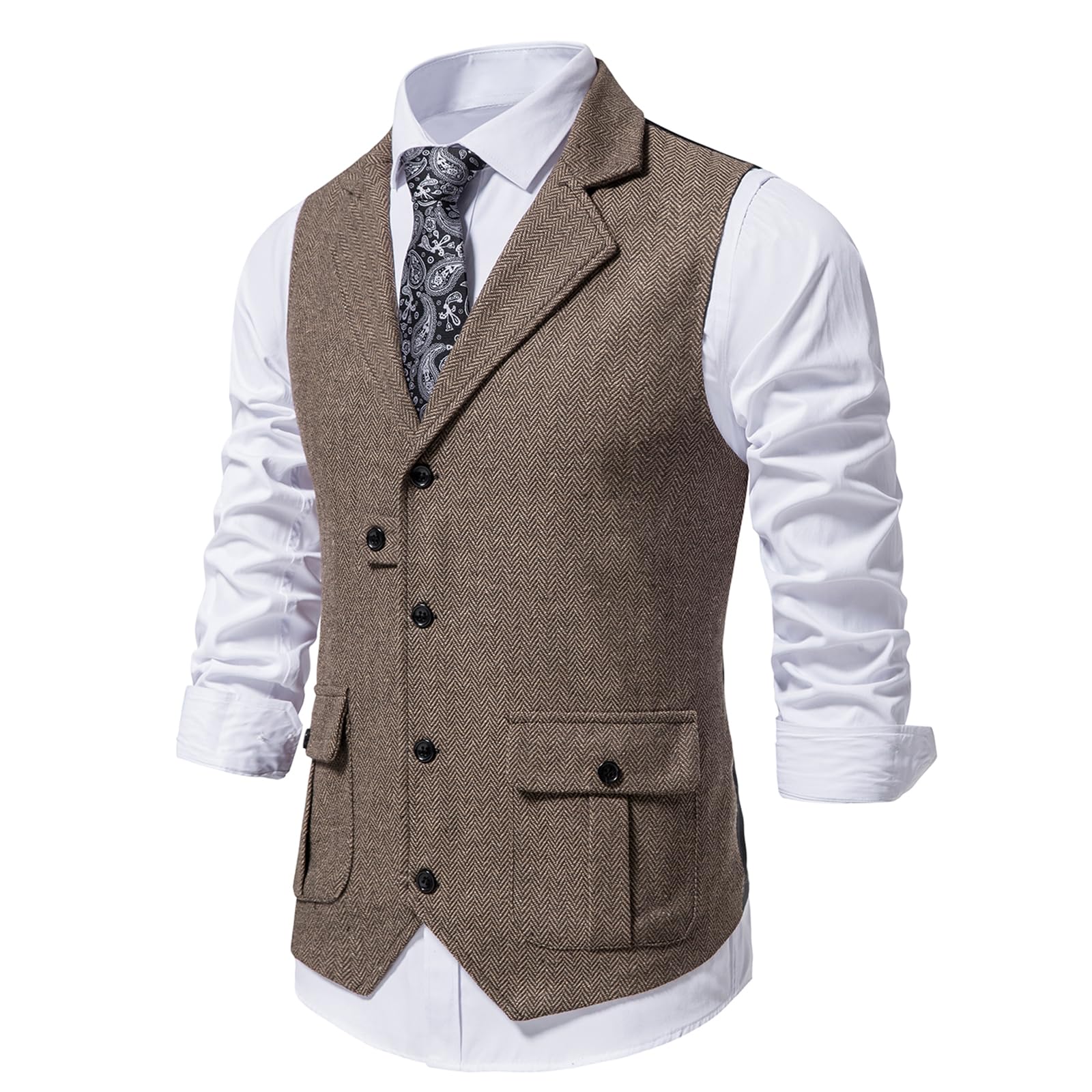MakingDa Chaleco formal para hombre, sin mangas, cuello en V, de tweed, para negocios, casual, con bolsillo