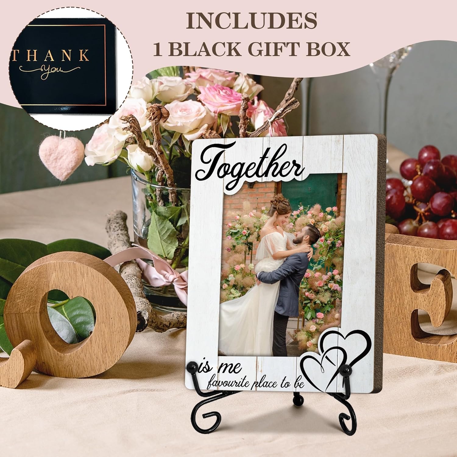 Together is My Favorite Place to Be Wooden Picture Frame, 4 x 6 Inch Tabletop Frame with Wedding Ring Design, Couple Gift, Anniversary Keepsake, Valentine's Day Gift for Him Her, Home Office Decor-A21 - Image 3