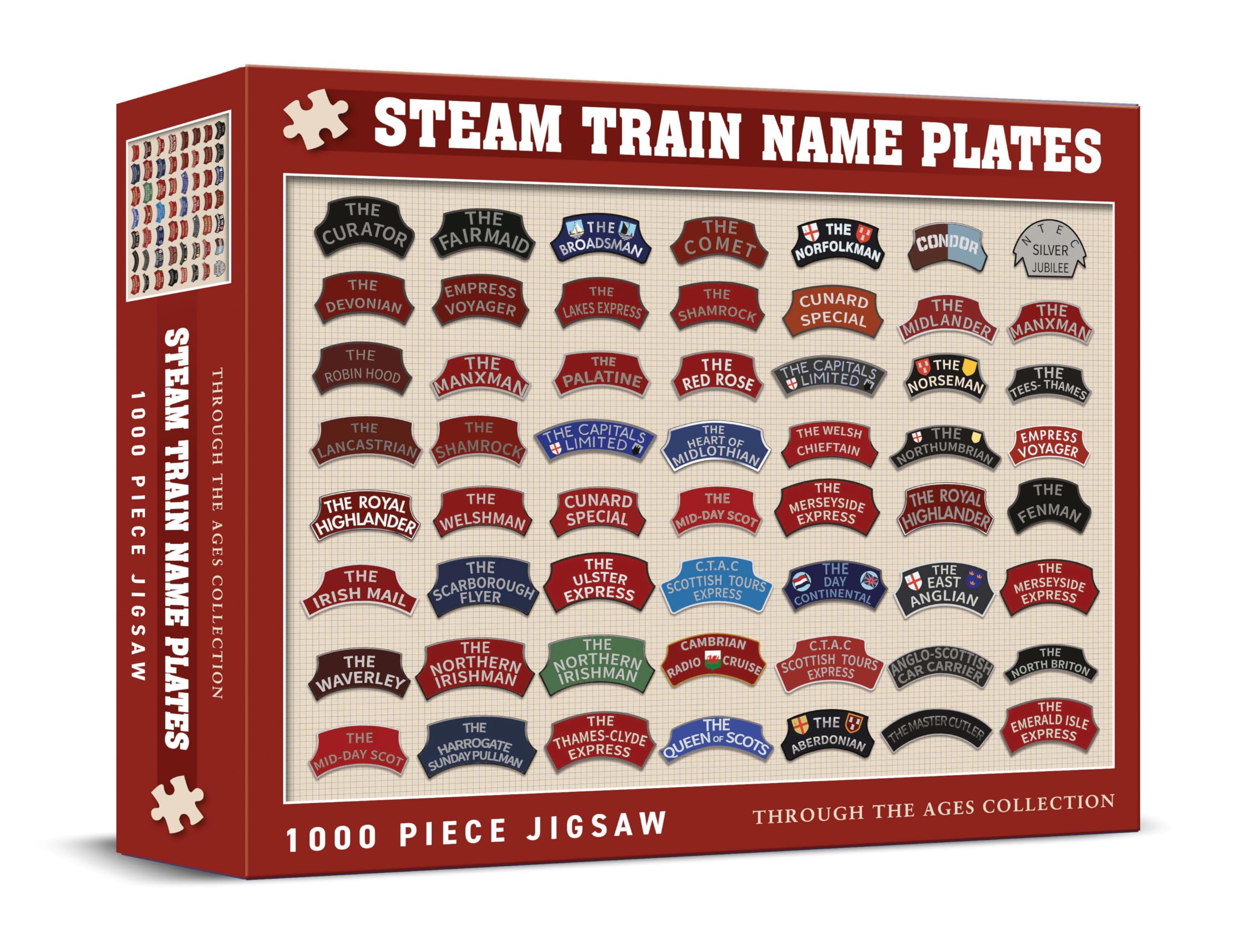 Coach House - 1000 Piece Jigsaw Puzzle, Transport Icons - Through the Ages Collection, Challenging Gifts for Men of All Ages (Steam Train Name Plates) — image 1