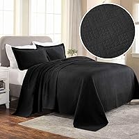 Vista 5 de Superior Colcha de Tejido de Cesta 100% Algodón con Fundas, Ropa de Cama Jacquard Matelassé de Algodón Premium para Todas las Estaciones, Cesta Negro