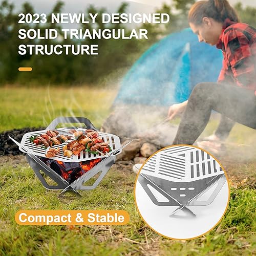 Miniatura 2 de Parrilla de barbacoa pequeña, parrilla de carbón plegable instantánea portátil, 4 piezas de acero inoxidable, kit de fuego de campamento, con placa